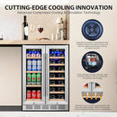 24 Inch Dual Zone Wine and Beverage Refrigerator, Built-in or Freestanding Cooler with French Doors, Drink Fridge with Upgraded Compressor for Beer, Wine, and Soda by CozyNest Decor