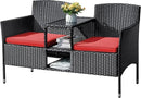 Flamaker Outdoor Furniture Patio Loveseat Wicker 2-Seat with Built-in Table and Cushions Rattan Porch Chairs Bench for Balcony, Lawn, Backyard (Red) by CozyNest Decor