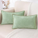 decorUhome Chenille Soft Throw Pillow Covers 12x20 Set of 2, Lumbar Velvet Farmhouse Neutral Decorative Euro Pillow Covers with Stitched Edge for Couch Sofa Bed Home Decor, Sage Green by CozyNest Decor