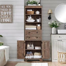 Farmhouse Bathroom Cabinet, 72" Tall Storage Cabinet with 2 Drawers, Adjustable Shelves & Barn Door, Cabinets for Bathroom, Living Room, Kitchen, Rustic Brown by CozyNest Decor