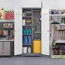 Garage Storage Cabinet,Broom Closet with Lock,Locking Cabinets with Hanging Rod & S-Hooks for School,Garage,Grey-White by CozyNest Decor