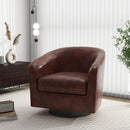 Swivel Barrel Accent Chair, Modern Round Faux Leather Arm Chair for Living Room, Bedroom, Comfy Club Reading Chairs for Adults(Faux Leather, Red Brown, Set of 1) by CozyNest Decor