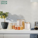 Urban Green Glass Jars with Airtight Lids, Airtight Glass Canisters with Locking Lids, (Bamboo-6P-26oz) by CozyNest Decor