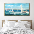 XLSJERST Blue Canvas Wall Art Seascape Painting - Landscape Picture Textured Navy Modern Sailboat Ocean Artwork Framed for Living Room Bedroom Bathroom Home Office Wall Decor Large Size 20"x40" by CozyNest Decor