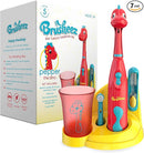 Brusheez Kids’ Electric Toothbrush Set - Safe & Effective for Ages 3+ - Parent Tested & Approved with Gentle Bristles, 2 Brush Heads, Rinse Cup, 2-Minute Timer, & Storage Base (Pepper The Dino) by TinyTreasures Baby Boutique