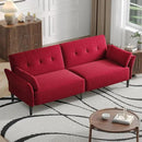 89” Futon Sofa Bed, Linen Comfy Futon Couch Bed with 2 Square Pillows, Convertible Sleeper Sofa with Adjustable Backrest& Armrests, Modern Loveseat Sleeper for Living Room, Bedroom, Red by CozyNest Decor