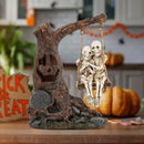 Halloween Skull Statue with Spooky LED Light for Holiday Decorations, Halloween Decor with Romantic Skeleton Couple on Swing Tombstone Tree, Grinning Skull Decor Props Haunted Collectible Gift by CozyNest Decor