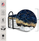 Emerson Coasters for Drinks Absorbent Set of 6 with Holder – Marble Style Coasters – Coasters for Drinks – Drink Coasters for Coffee Table – 100% Ceramic Stone Non Slip – Heavy Duty (Ripple) by CozyNest Decor