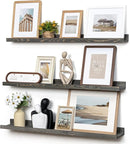 Picture Ledge Wall Shelves - 36 Inch Width Set of 3, Solid Pine Wood Rustic Floating Ledge Shelves for Kids' Room, Bedroom, Kitchen, Bathroom, Living Room, Nursery Display Wall Decor, Grey by TinyTreasures Baby Boutique