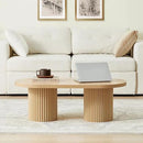 Oval Fluted Coffee Table, Farmhouse Wood Coffee Table Mid Century Modern Center Table Boho Living Room Tables for Living Room Office (Natural, 19.69" D x 39.38" W x 13.78" H) by CozyNest Decor