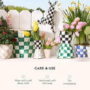 MACKENZIE-CHILDS Flowerpot, Decorative Garden Pot for Growing Plants, Green-and-White Emerald Check by GreenHaven Gardens