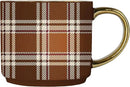 Sweet Water Decor Brown Plaid Mug with Gold Handle, 14oz Fine Bone China Coffee Cup for Tea, Latte, or Hot Cider, Cozy Fall Drinkware, Housewarming & Hostess Gift for Autumn and Thanksgiving by CozyNest Decor