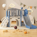 YUFU 8 in 1 Toddler Slide Set, Kids Slide for Toddlers Age 1-3, Toddler Playset with Climber, Basketball Hoop and Ball, Outdoor Indoor Playground for Toddlers 1-3 (Blue+Gray) by TinyTreasures Baby Boutique