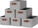 DULLEMELO Small Storage Baskets 11.8"x7.9"x5.1", Fabric Storage Bins for Shelves,Closets,Nursery,Home,Office [3 Pack], Collapsible Storage Baskets with Leather Handles (Gray) by TinyTreasures Baby Boutique