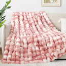Luxury 1000GSM Faux Rabbit Fur Throw Blanket for Woman, Super Heavy Warm Cozy Blankets for Her for Couch Bed Sofa, Bubble Plush Fuzzy Elegant Soft Reversible Mink Blanket for Living Room Bedroom, Pink by CozyNest Decor