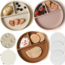 Moonkie Suction Plates for Baby | 100% Silicone BPA-Free Baby Plates with Lids and Food Cover | Divided Design | Microwave and Dishwasher Safe | Toddler Plates 3 Pack by TinyTreasures Baby Boutique