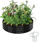 Galvanized Metal Planter Round Raised Garden Bed Kit for Gardening Outdoor，2x2x1ft Grow Garden Box Raised Flower Bed，Round Galvanized Planter Outdoor Metal Fire Pit Ring Black by GreenHaven Gardens