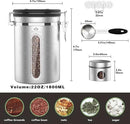 Coffee canister for ground coffee with Transparent Window,Date Tracker,CO2 Valve 304 Stainless Steel Kitchen Food Airtight storage container for Coffee Beans or Grounds, Tea, Sugar(Silver 22OZ) by CozyNest Decor