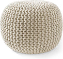 Casafield Round Pouf Ottoman, Natural - 20" Diameter x 14.5" High Cotton Knit Foot Stool - Boho Floor Pouffe for Living Room, Bedroom, Home Office by CozyNest Decor