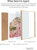 HesenDot Natural OAK Wood Amalfi Coast Framed Wall Art,12x16in Italy Beach Canvas Wall Print, Pink Flowers House Boho Wall Decor for Living Room,Bedroom,Office Gallery Gifts Set of 1 by CozyNest Decor