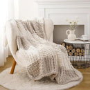 Battilo Chunky Knit Throw Blanket, Soft and Thick Chenille Throw Blanket, 50"x60" Handmade Cable Knit Crochet Blanket, Large Rope Knot Throw Blankets for Couch Sofa Bed Home Decor, Beige & White by CozyNest Decor