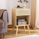 Rattan Nightstand with Opening Storage,Boho Bedside Table with Drawer,Wood Nightstand with Solid Wood Legs,End Side Table for Living Room,Bedroom,Small Space Natural CTG62Y by CozyNest Decor