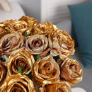 Gold Fake Roses Artificial Flowers - 16 Pcs Fake Artificial Roses Silk Flowers with Stems for Home Wedding Hotel Office Centerpiece Decor by CozyNest Decor