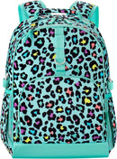 Choco Mocha Cheetah Backpack for Girls, Elementary School Backpack for Girls Ages 6-8 Kids Kindergarten Backpack Large Bookbag 18 Inch with Chest Strap, Green by TinyTreasures Baby Boutique