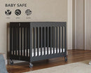Foundations Boutique Folding Mini Baby Crib - Compact, Portable, Wooden Hotel Crib, Foldable Compact Cribs for Baby & Toddlers - Includes 3" Foam Mattress - Ebony by TinyTreasures Baby Boutique