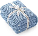 Snuggle Sac Ultra Soft Waffle Throw Blanket for Couch Bed Sofa 50x60 inches, Reversible Blue Blanket Microfiber Fluffy Fuzzy Cozy Knit Throws for Women Mothers Birthday Gifts by CozyNest Decor