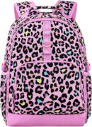 Choco Mocha Cheetah Backpack for Girls, Elementary School Backpack for Girls Ages 6-8 Kids Kindergarten Backpack Large Bookbag 18 Inch with Chest Strap, Pink by TinyTreasures Baby Boutique