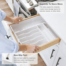 Premium Silverware, Flatware and Utensil Organizer for Kitchen Drawers, Food-Safe Contract Grade, Expandable from 10.5 to 19 In, White Bamboo by CozyNest Decor
