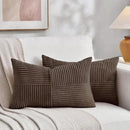 Fancy Homi 2 Packs Dark Brown Long Lumbar Decorative Throw Pillow Covers 16x24 Inch for Couch Bed Sofa, Rustic Farmhouse Boho Home Decor, Soft Striped Corduroy Rectangle Accent Cushion Case 40x60 cm by CozyNest Decor