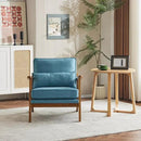 Karl home Accent Chair Wide Armrest Mid-Century Lounge Chair Linen Fabric Armchair with Lumbar Pillow & Solid Wood Frame for Living Room, Bedroom, Balcony, Cyan-Blue by CozyNest Decor