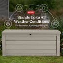 Keter Westwood 150 Gallon Resin Large Outdoor Storage Box for Patio Furniture, Outdoor Cushions, Garden Tools and Pool Floats, Beige by GreenHaven Gardens