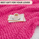 L'AGRATY Chunky Knit Blanket Throw: 50''x60'' Chenille Chunky Knitted Throw Blanket for Bed Couch - Handmade Thick Big Cable Knit Blankets - Large Crochet Rope Blanket for Home Decor(Hot Pink) by CozyNest Decor