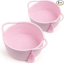 Small Cute Empty Gift Basket Little Woven Rope Organizer Baskets for Baby Shower Gifting, Makeup Brushes Holder, Bathroom- Decorative Vanity Storage Bins - 2 Pack, Pre-Shaped, Pastel Pink by TinyTreasures Baby Boutique