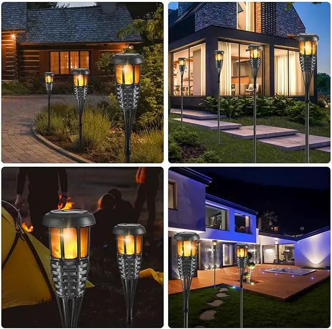 Solar Torch Light with Flickering Flame, 4 Pack Waterproof Bamboo Torches Hand-Woven Rattan Solar Tiki Torches for Outside Patio Yard Garden Lawn (Black-4 Pack), photo 7 of 7