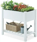 Psilvam Planter Box Raised Garden Bed, Poly Lumber Raised Garden Beds Outdoor with Storage Racks and Tarps, Superior to Cedar Elevated Garden Bed with Leg, for Balcony and Porch, 350 lbs Load (White) by GreenHaven Gardens