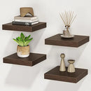 Square Floating Shelves for Wall, 8" W x 8" D x 1.2" H, Small Wooden Wall Mounted Display Shelves with Invisible Brackets for Living Room, Bedroom, Bathroom, Kitchen Decor, Set of 4, Walnut by CozyNest Decor