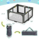 Foldable Playpen for Babies and Toddlers, 50" X 50" Large Collapsible Play Pen with Basket, 4 Handlers & 50 Ocean Balls, Portable Travel Play Yard with Carry Bag, No Installation, Grey by TinyTreasures Baby Boutique