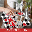Valentine's Day Placemats Set of 6 Gnomes Plastic Table Mats Buffalo Plaid Place Mats Washable Vinyl Love Hearts Table Decoration for Anniversary Wedding Party Kitchen Dining Table by CozyNest Decor