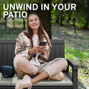 EconoHome 2 Seat Outdoor Storage Bench with Rain Cover - 60 Gallon Capacity - Weatherproof Resin Bench for Patio, Porch, Garden, Yard, Pool Area - Furniture for Pool Accessories, Gardening Tools by GreenHaven Gardens