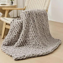 Bigacogo Chunky Knit Throw Blanket for Couch, 40x40 inches, 100% Hand Knitted with Thick Jumbo Chenille Yarn, Cozy Soft Large Rope Knot Cable Crochet Blankets for Sofa Bed Living Room, Taupe by CozyNest Decor
