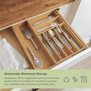 Premium Silverware, Flatware and Utensil Organizer for Kitchen Drawers, Food-Safe Contract Grade, Expandable from 10.5 to 19 In, Natural Bamboo by CozyNest Decor