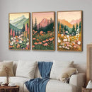 Tinonedraw Mountain Wildflower Framed Canvas Wall Art Set, Boho Mountains Landscape Wall Decor, Modern Floral Forest Scenery Artwork, Neutral Nature Art Prints for Living Room Bedroom Office 24"x36"x3 by CozyNest Decor