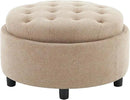 COLAMY Fabric Round Storage Ottoman with Reversible Tray Lid – Multi-Functional Footrest, Hidden Storage, Sturdy & Stylish Small Coffee Table for Living Room, Bedroom, or Entryway(Camel) by CozyNest Decor