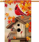BLKWHT Fall Cardinal Bird House Flag 28x40 Vertical Double Sided Maple Leaves Welcome Autumn Thanksgiving Holiday Outside Decorations Burlap Yard Flag BW829-40 by GreenHaven Gardens