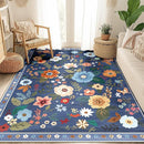 Floral 5x7 Area Rug Machine Washable Soft Print Boho Carpet Non Slip Doormat Low Pile Flower Area Rugs for Living Room Bedroom Nursery Kitchen Dining Room Indoor-Blue/Grey by TinyTreasures Baby Boutique