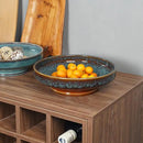 Ceramic Fruit Bowl for Kitchen Counter,Decorative Pedestal Bowl for Table Countertop,Large Footed Serving Bowl,10.2 Inch (peacock Green) by CozyNest Decor